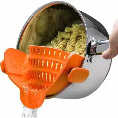Silicone Clip-On Pasta Strainer and Colander for Pots and Pans, Heat Resistant