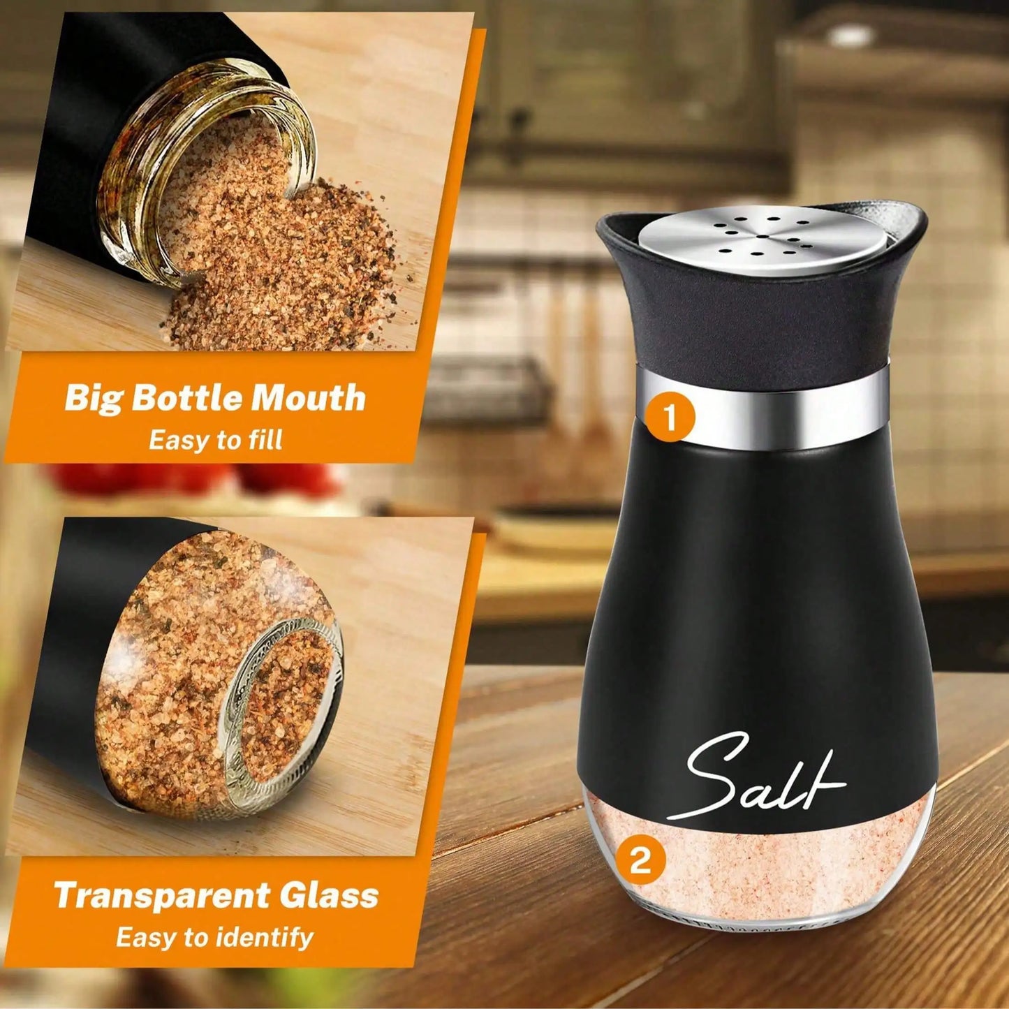 Rotatable Salt and Pepper Shaker Set with Visible Seasoning Bottles