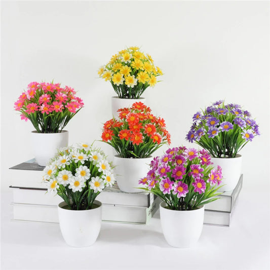 1pc High Quality Green Plant Potted Plants, DIY Desktop Simulation Spring Grass Chrysanthemum, Small Bonsai for Home Decoration