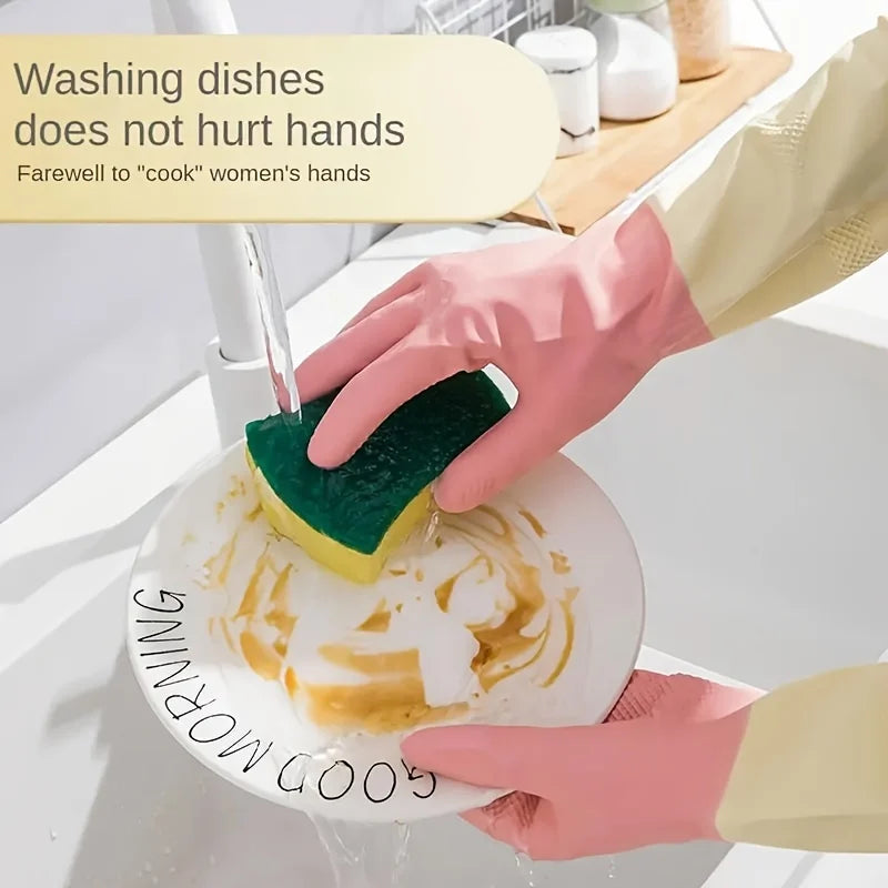 Two-color Dishwashing Gloves Kitchen Oil-proof Durable Wear-resistant Waterproof Rubber Gloves Household Dishes Cleaning Gloves