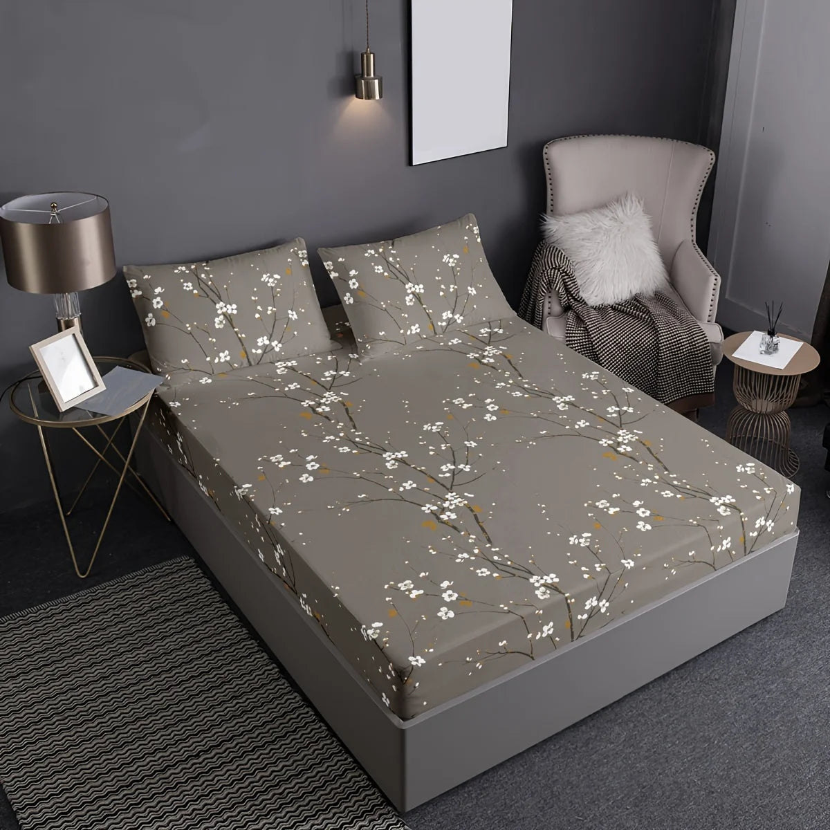 3-Piece Floral Fitted Sheet Set with 2 Pillowcases