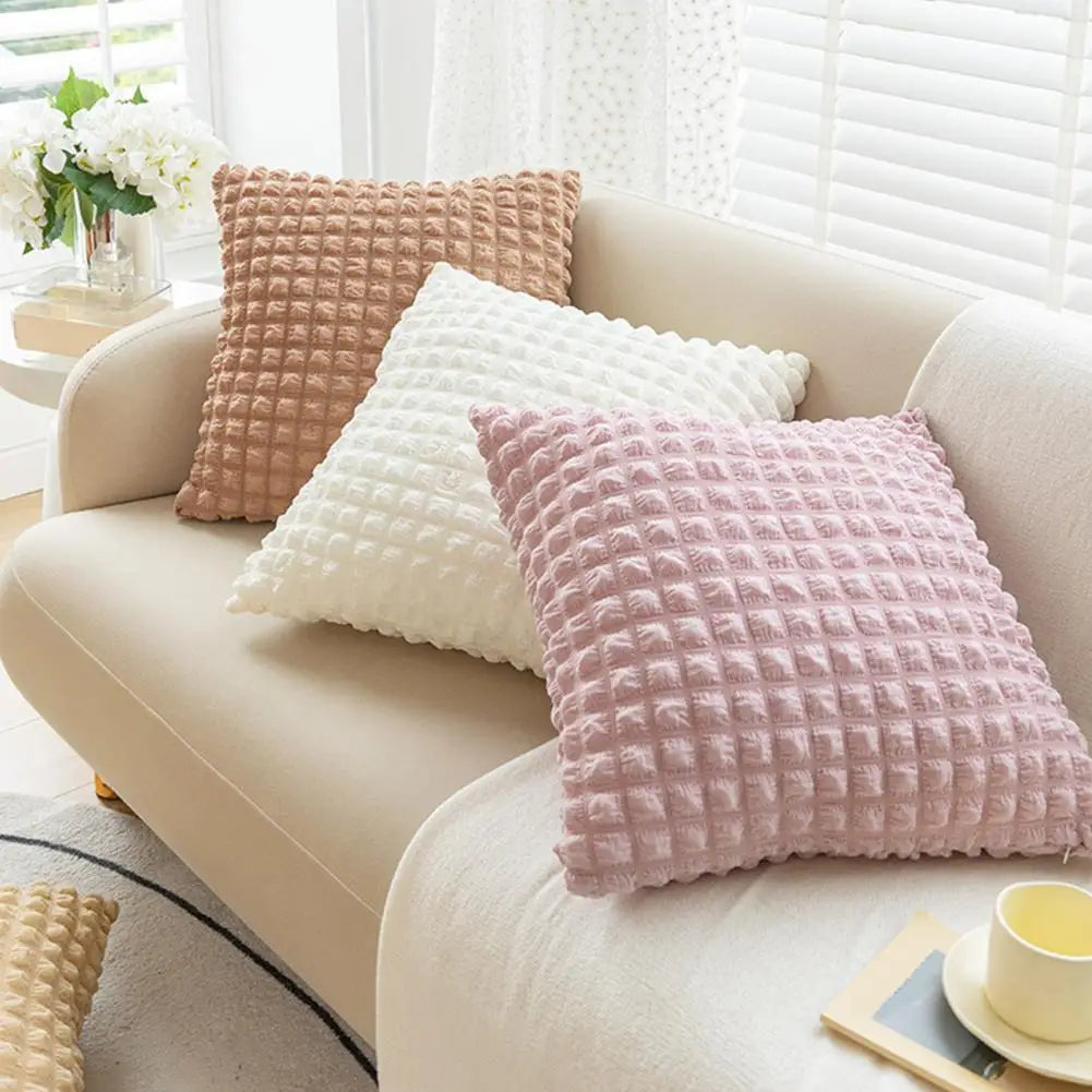 45x45CM Square Pillow Case Puff Lattice Zipper Polyester Sofa Bedroom Cream Velvet Boho Home Decoration Pillow Cushion Cover