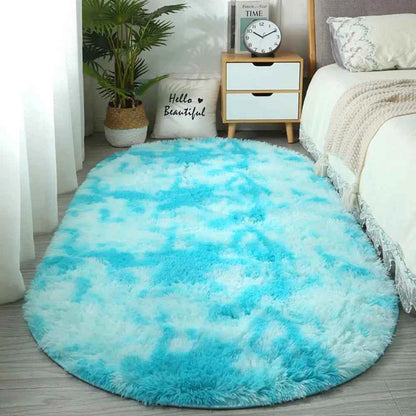 VIKAMA Nordic ins thickened long hair tie-dyed silk hair carpet Modern simple oval bedroom bed rug, living room sofa rug