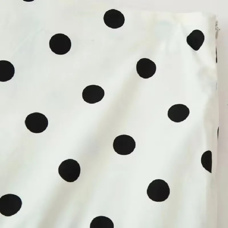 Women's Classic Polka Dot Midi Skirt – High Street Irregular Print Casual Skirt in White & Black