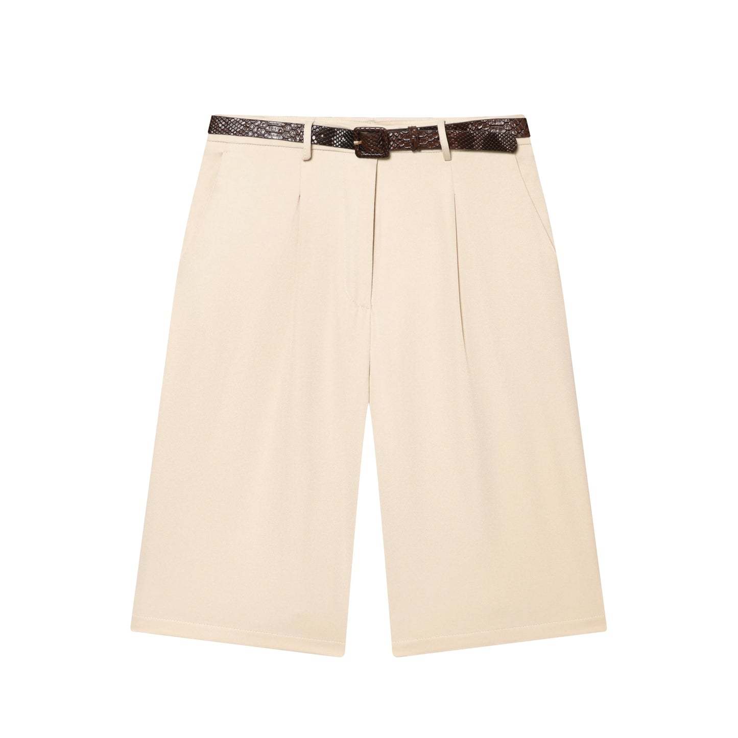 Women's High Waist Wide Leg Shorts – Elegant Belted Knee-Length Summer Shorts