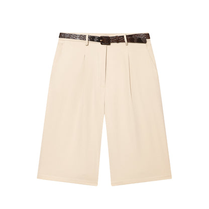 Women's High Waist Wide Leg Shorts – Elegant Belted Knee-Length Summer Shorts