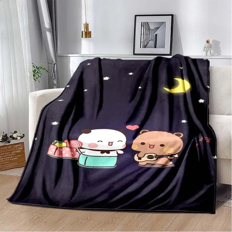HD Cartoon Printed Bear Dad Blanket Cute Cloth Dudu Series Children's Warm Flannel Soft and Comfortable Home Bed Warm Gift