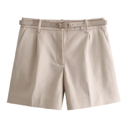 Women's High Waist Loose Straight Shorts – Belted Zipper Korean Fashion Shorts for Office & Casual Wear