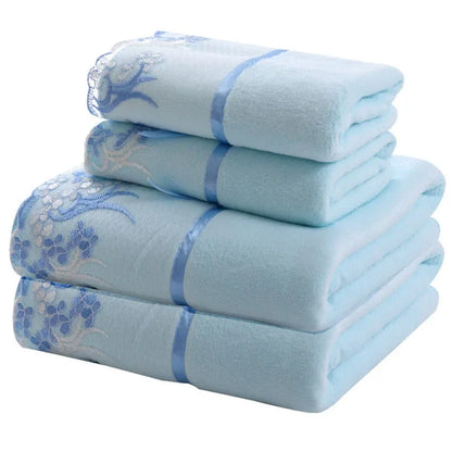 Lace Embroidered Bath Towel Set Microfiber for Adults Colourful Tree