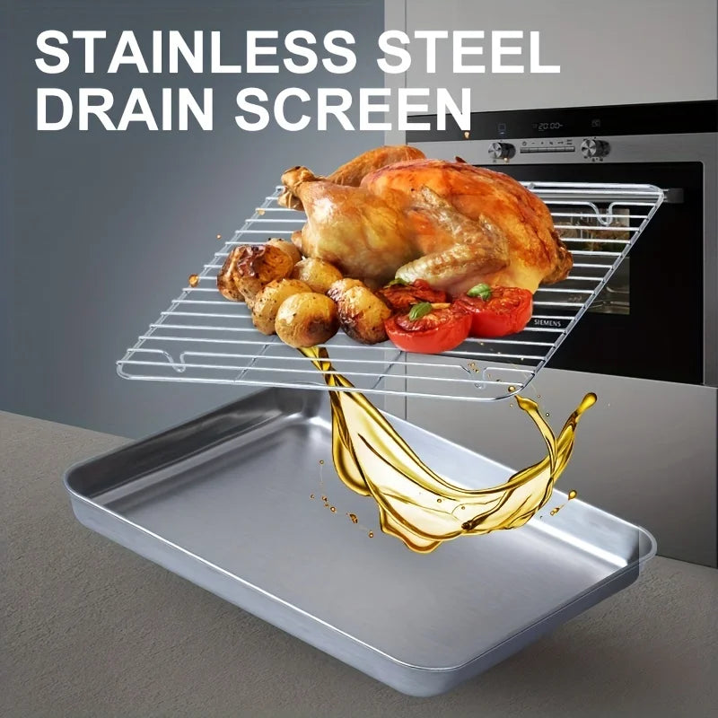 304 Stainless Steel Fruit Cake BBQ Tray Removable Cooling Rack Nonstick Barbecue Tray Square Baking Plate Kitchen Baking Tray