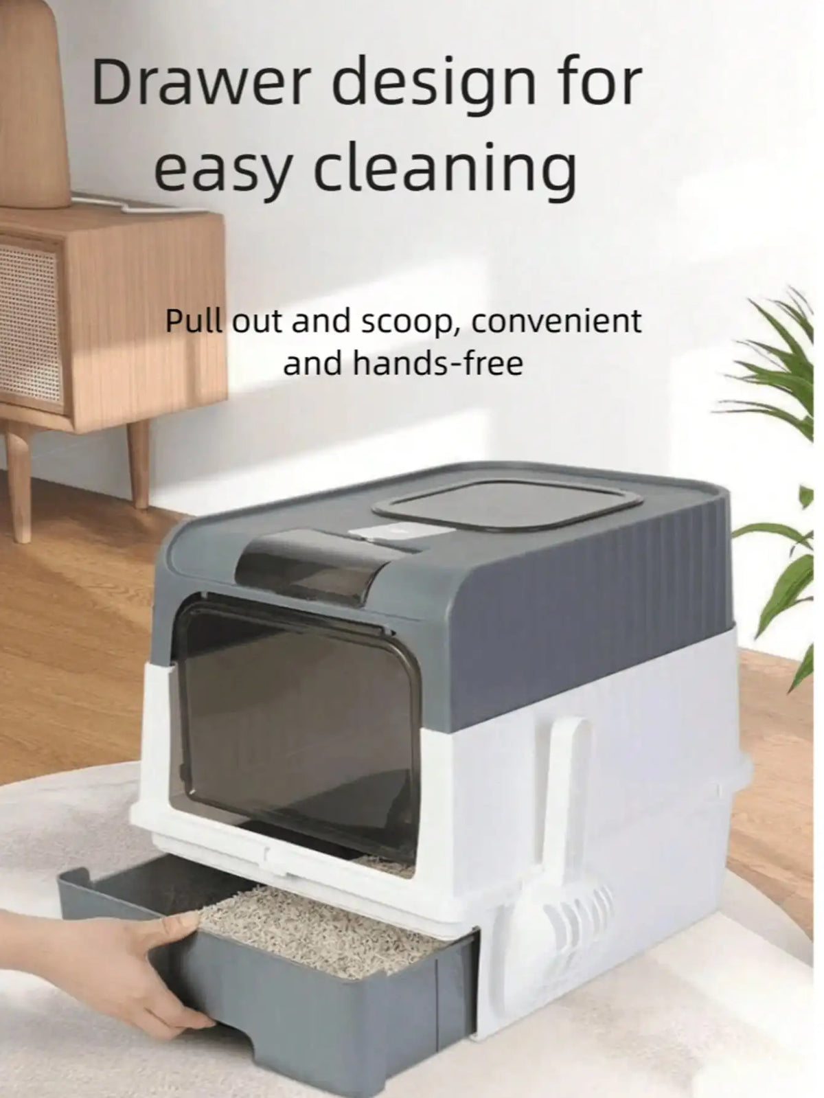 Fully Enclosed Cat Litter Box, Top Entry & Drawer