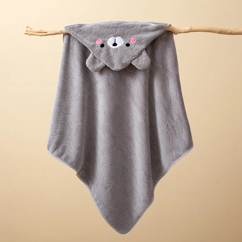 Gray Hooded Coral Fleece Baby Bath Towel & Swaddle Blanket, Newborn to Toddler