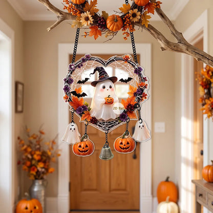 Halloween Heart Wreath Acrylic Hanging Decor, 2D Ghost Owl Ornament, Cute Spooky Halloween Wall Door Hanging Sign, Festive Gothic Home Decoration