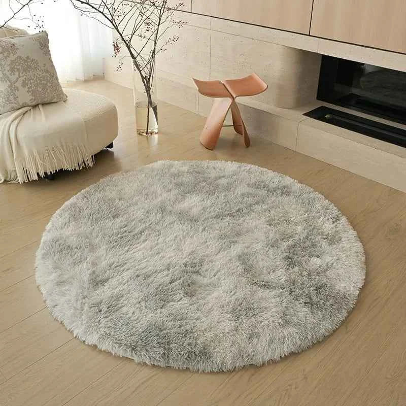 VIKAMA Ins White Round Carpet, Furry Floor Mat, Living Room, Home Blanket, Bedroom, Indoor Room, Plush Home Decoration Carpet