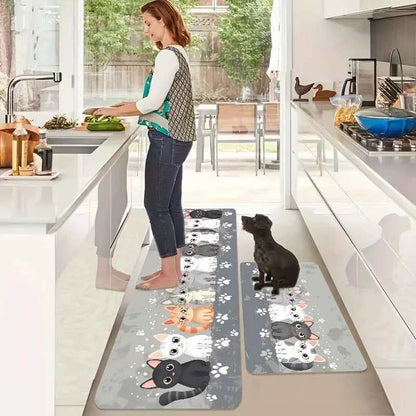 VIKAMA 1/2PCS Kitchen Floor Mat Cute Kitten Anti-Slip Water-Absorbing Entrance Door Bathroom Entrance Floor Mat Home Decoration
