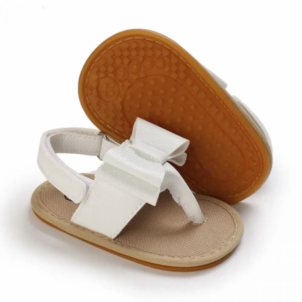 Classic Leather Baby Sandals Baby Boys Baby Girls Non-slip Solid Color Bow Baby Walking Soft Rubber Bottom Hundred Garden Shoes