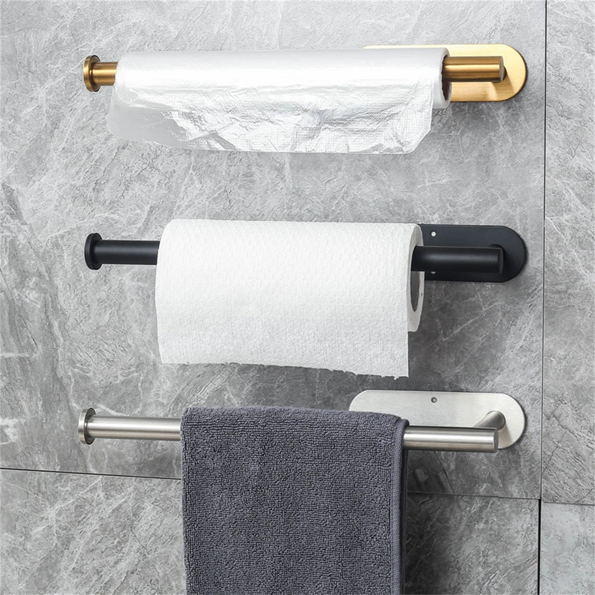 Adhesive Paper Towel Holder and Kitchen Roll Organizer, No-Drill Wall Mount