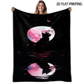 Black Cat Lunar Eclipse Flannel Blanket, All Season