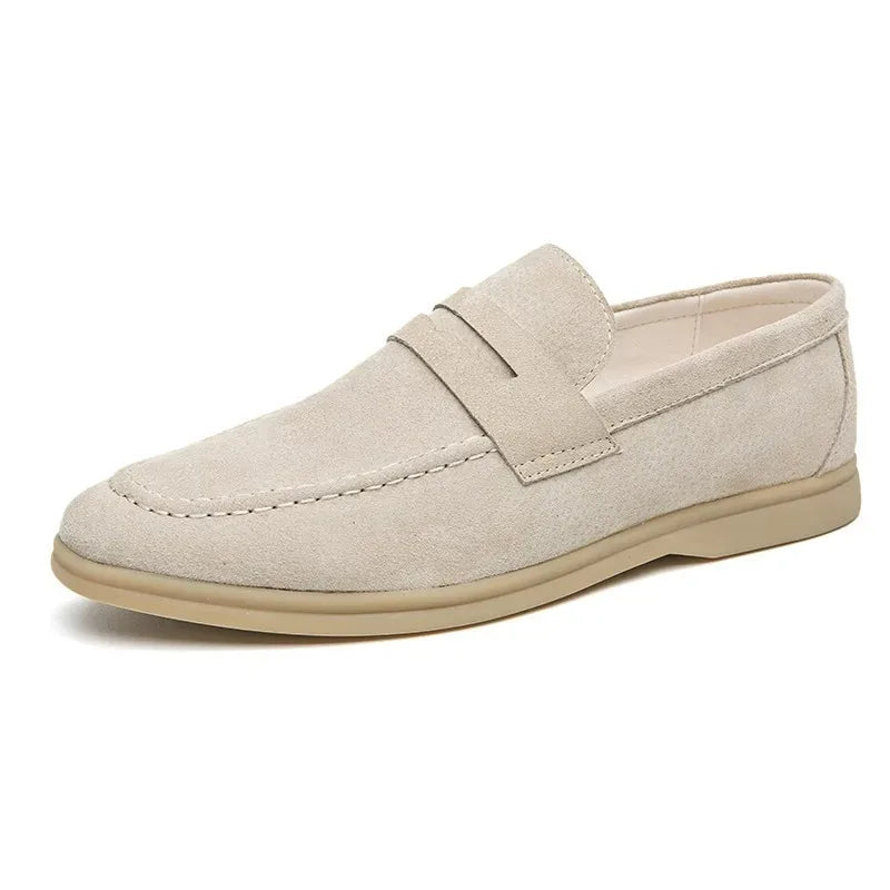 Men's Luxury Beige Suede Loafers | Soft Sole Business Moccasins Slip-On