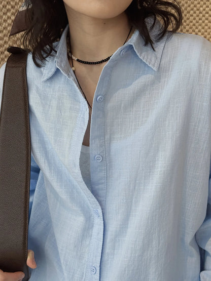 Women's Casual Solid Lapel Long Sleeve Loose Shirt — Spring Summer Blouse