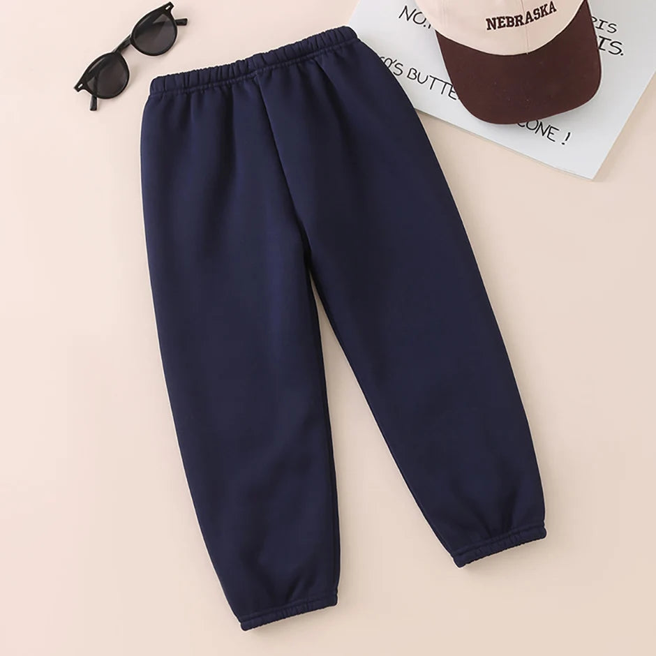 Autumn And Winter Children's Plush Warm Sports Casual Pants For Boys And Girls Solid Color Fashion Thick Windproof Harun Pants