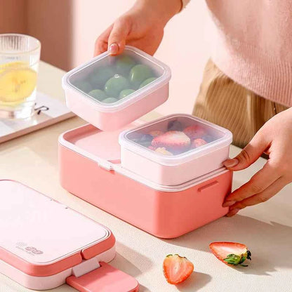 Portable Lunch Box Bamboo Fiber 3in1 Double Layer Bento BOX Microwave Spoon Fork Women Girl School Kids Picnic Bento Box