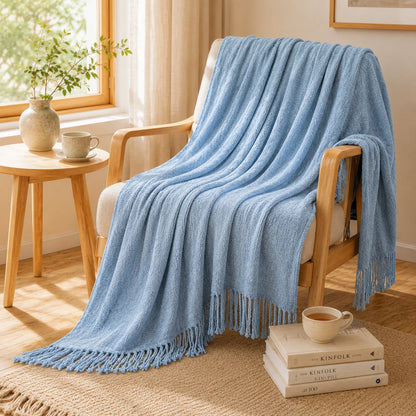 Sage Green Mixed Bobble Diamond Textured Knit Throw Blanket with Tassel Fringe, Soft Knitted Decorative Blanket, Lightweight Cozy Cover for Couch Sofa Bed, Boho Farmhouse Home Decor for Living Room Bedroom