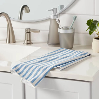 1PC Blue Quick Dry Striped Waffle Hand Towel - Absorbent Kitchen Towel for Fast Drying