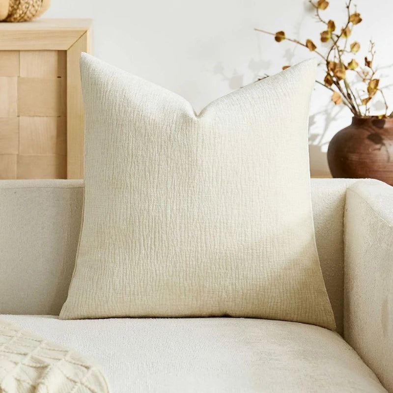 Beige Chenille Cushion Cover with Hidden Zipper