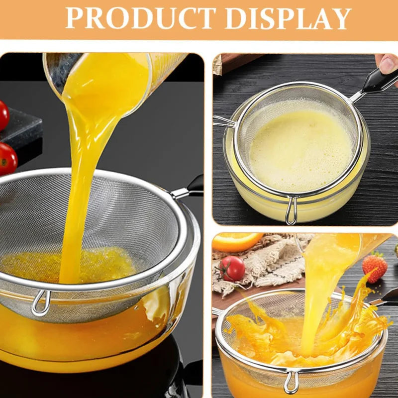 Ergonomic 12-Inch Fine Mesh Kitchen Strainer with Hook Handle