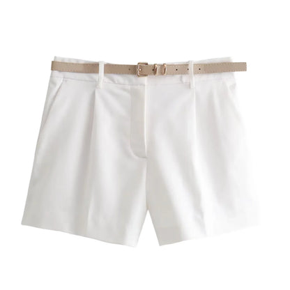 Women's High Waist Loose Straight Shorts – Belted Zipper Korean Fashion Shorts for Office & Casual Wear