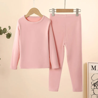 2-Piece Children's Thermal Underwear Suit Boys' Autumn Clothes And Trousers Padded Cotton Sweater Girls' Casual Joker Home Cloth