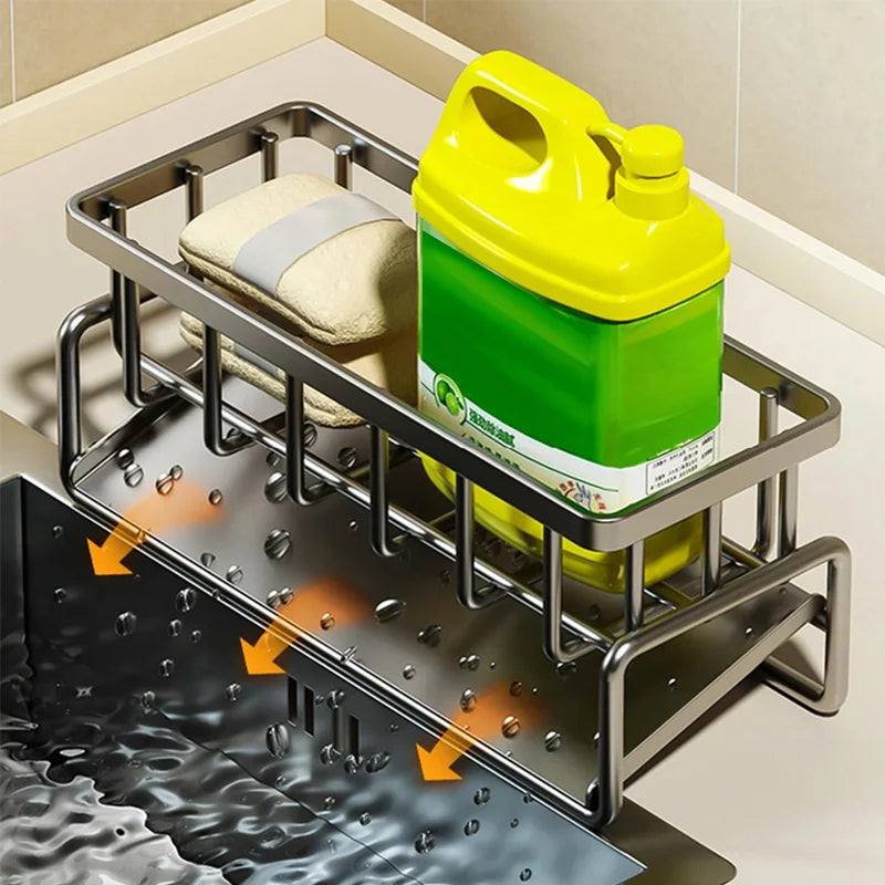 Carbon Steel Kitchen Sink Organizer Caddy with Drip Tray