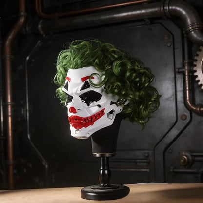 Cyberpunk Clown Mask with Green Hair Halloween Party Masquerade Costume Prop Scary Cosplay Accessories for Adults