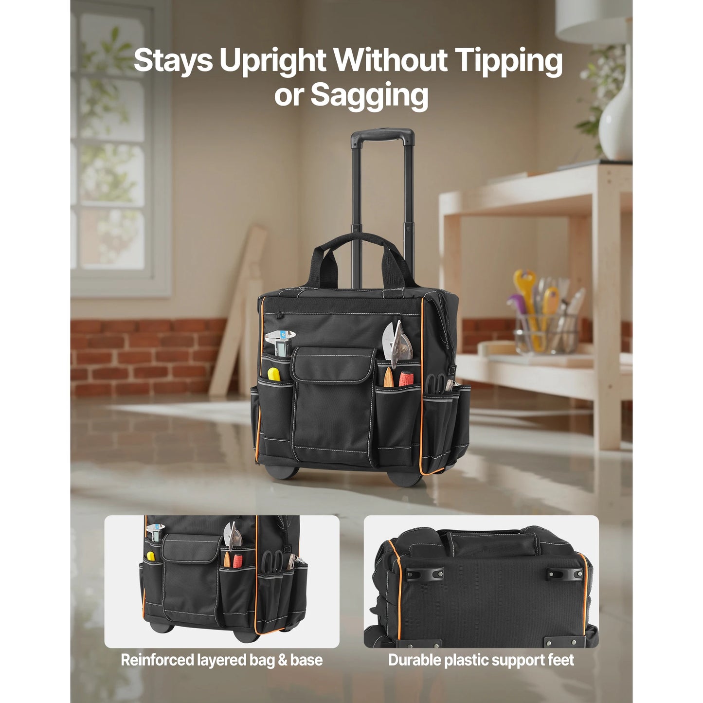110Lbs Rolling Tool Bag 25 Pockets Roller Tool Bag on Wheels with Telescoping Handle Toolbag Organizer for Mechanic