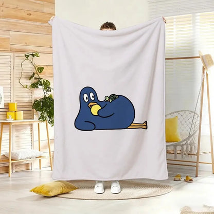 Funny Cartoon Blue Bird Series Flannel Throw Blanket Cute Bird Doing Daily Activities Cozy Soft Lightweight Blanket for Bedroom Sofa Kids Room Home Decoration