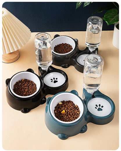 Raised Double Cat Bowl — Anti-Slip No-Spill Pet Food & Water Feeder for Cats & Dogs