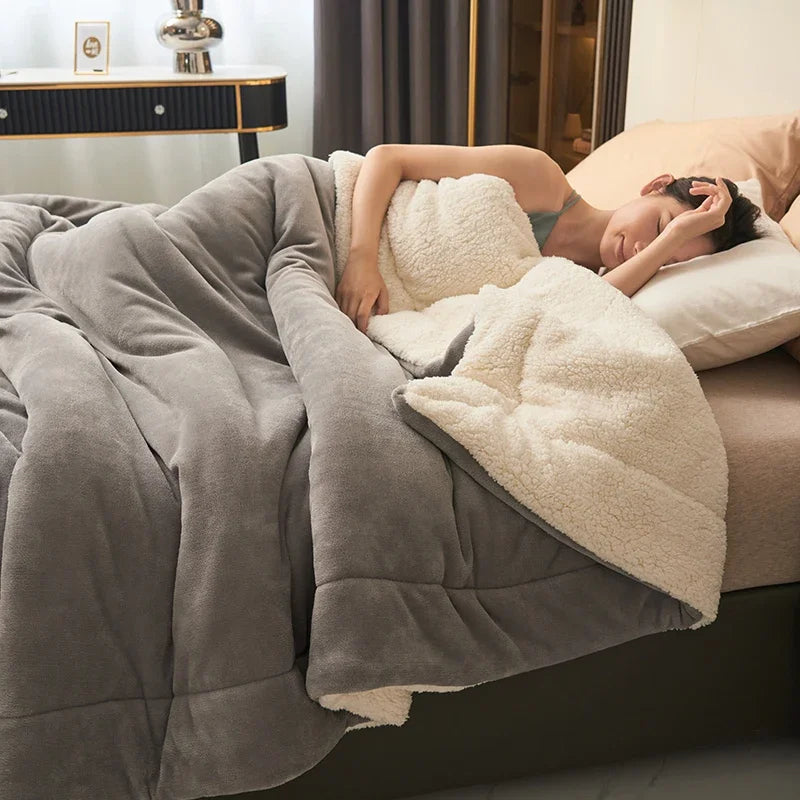 Plush Thick Warm Winter Blanket Double Layer Milk Fleece Flannel Soft Bed Blankets for Sofa Single Couple Flurry Bedspread
