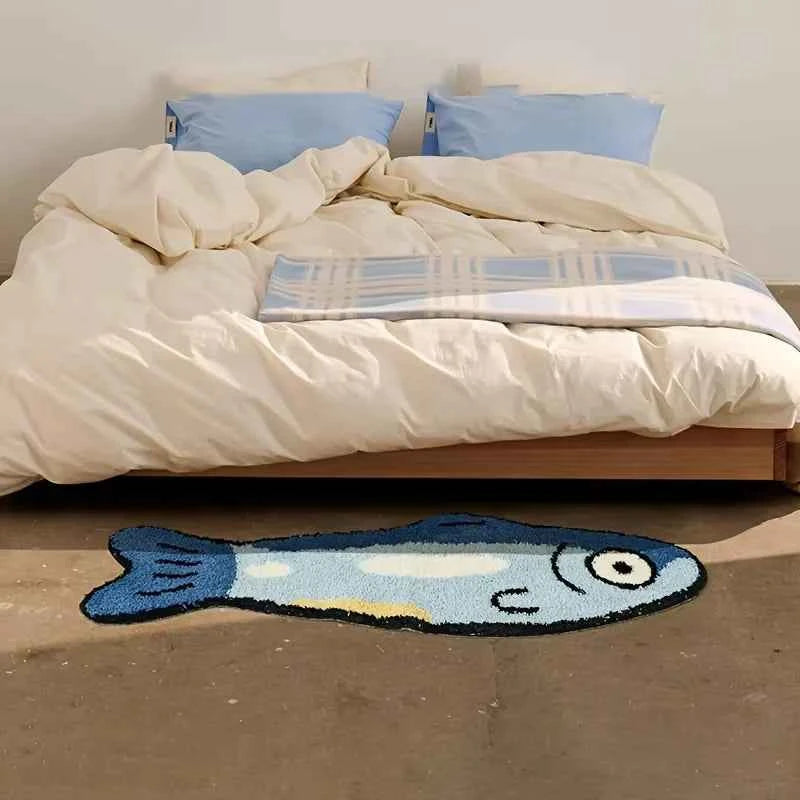 VIKAMA Cartoon Salmon Bedroom Bedside Rug Decorative Floor Mat Creative Soft Plush Carpet Bathroom Bathroom Home Decoration