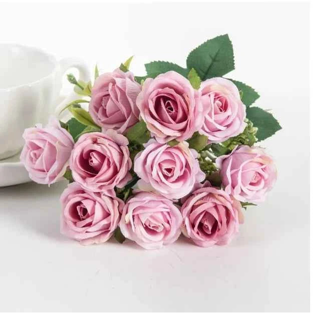 Uflower 10 Heads Flowers Scrapbooking Silk Roses Wedding Party Christmas Bouquet Household Products Vases for Home Decoration
