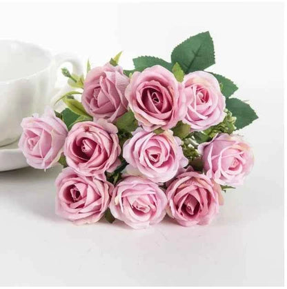 Uflower 10 Heads Flowers Scrapbooking Silk Roses Wedding Party Christmas Bouquet Household Products Vases for Home Decoration