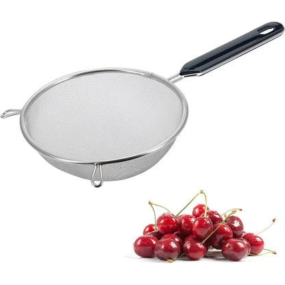 Ergonomic 12-Inch Fine Mesh Kitchen Strainer with Hook Handle
