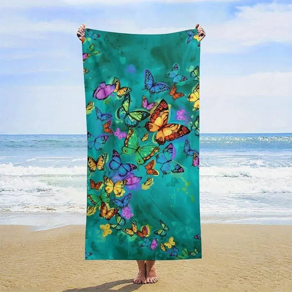 Colorful Butterfly Print Beach Towel Sun Protection Windproof Quick Dry