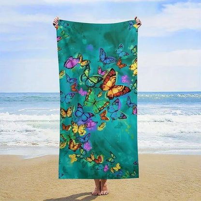 Colorful Butterfly Print Beach Towel Sun Protection Windproof Quick Dry