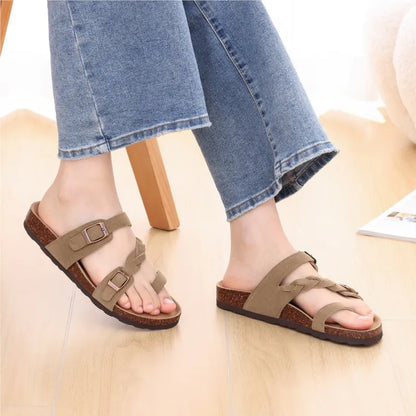 Crestar Women's Open Toe Sandals – Non-slip Braided Strap & Double Buckle