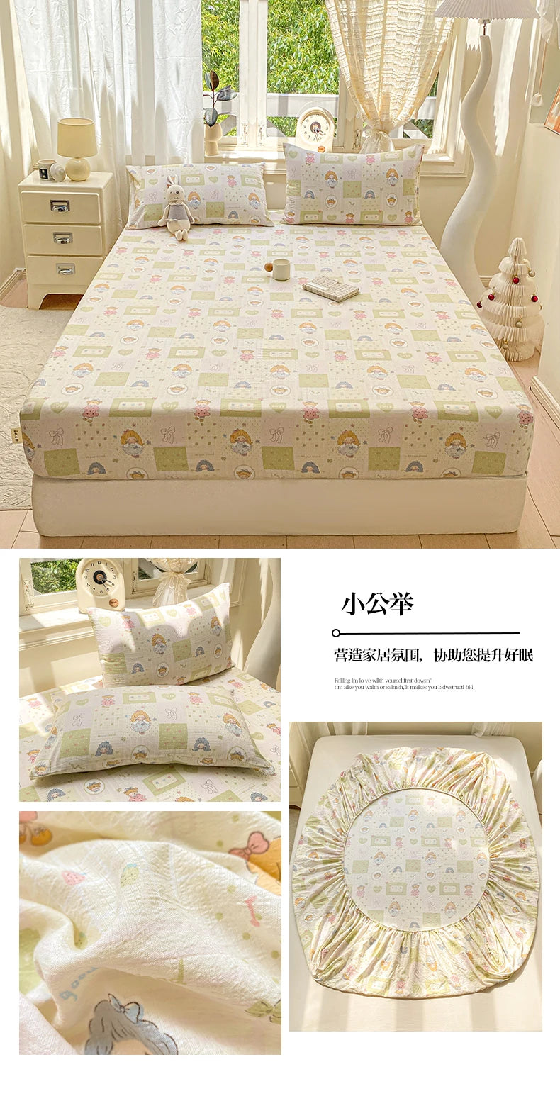 Green Floral Fitted Bed Sheet | Single, Queen, King
