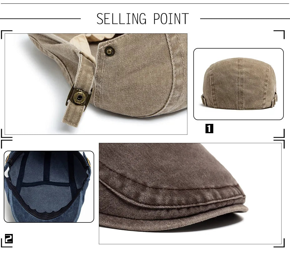 Retro Washed Denim Newsboy Cap