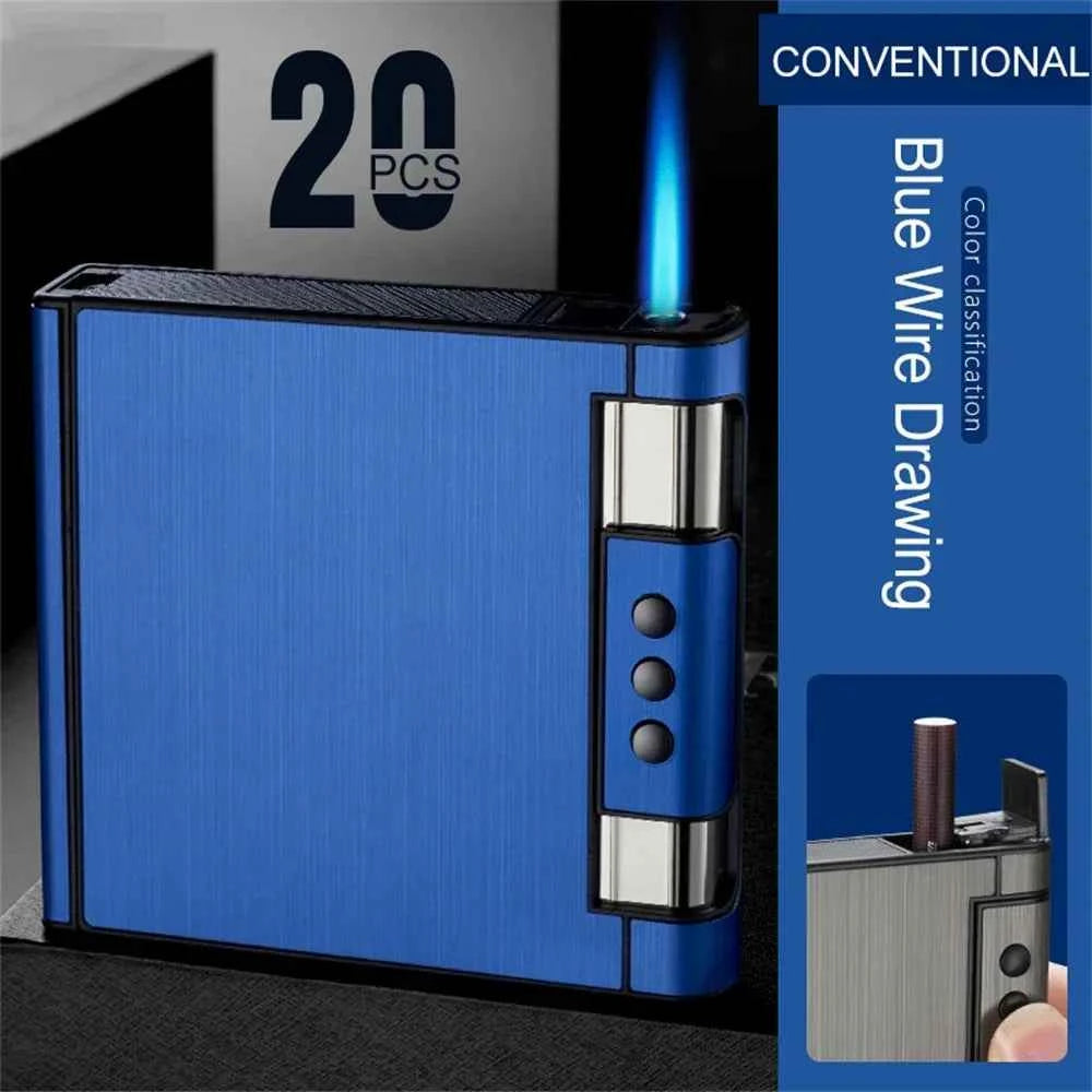 2 in 1 Automatic Cigarette Case with Lighter Compression Moisture Proof Inflatable Lighter Smoking Accessories Gadgets for Men