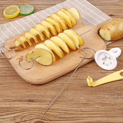 Spiral Potato Cutter with 4 Stainless Steel Sticks Manual Twisted Potato Slicer Reusable Potato Twister Kitchen Gadgets