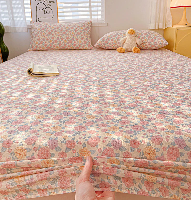 Non-Slip Fitted Sheet Set with Pillowcase, Queen